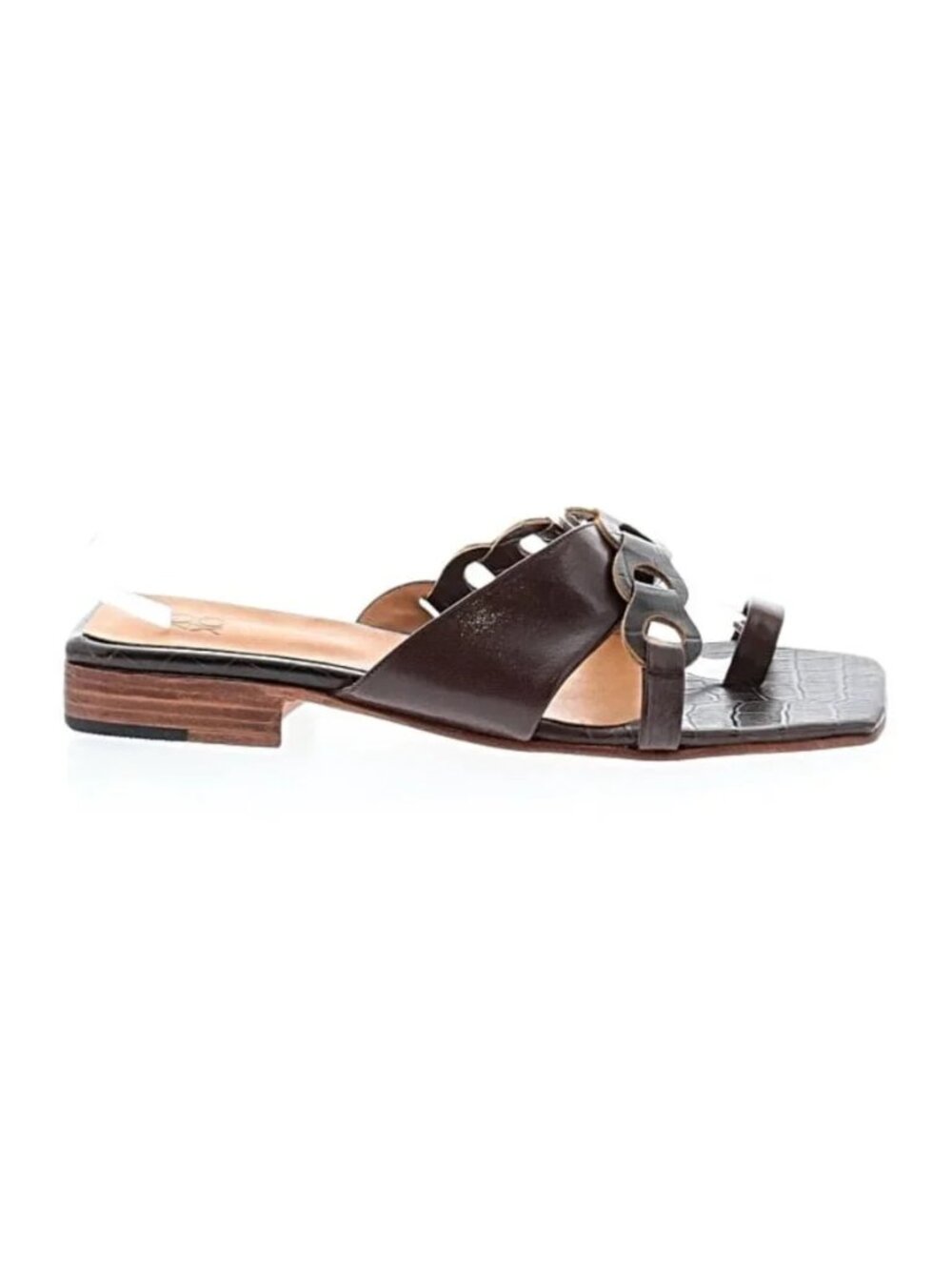 NEW Zou Xou Rio Toe Ring Leather Low Heel Flat Square Toe Croc Embossed Sandals